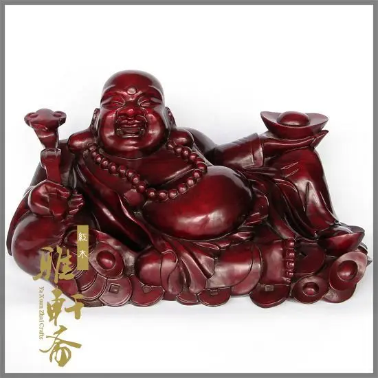 E Zhai rosewood Carving Crafts Gallery] Home Furnishing Zhaocai Buddha Maitreya Ruyi feng shui ornaments