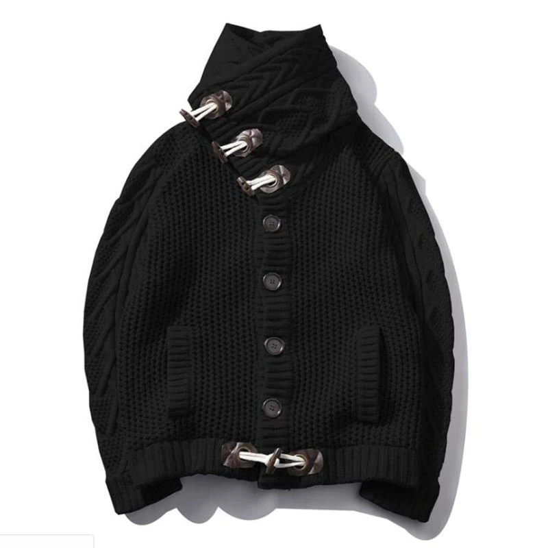 2022 New Fashion Horns Buckle Slim Fit Male Knitted Cardigan Men Sweater Coat Navy Black White Grey