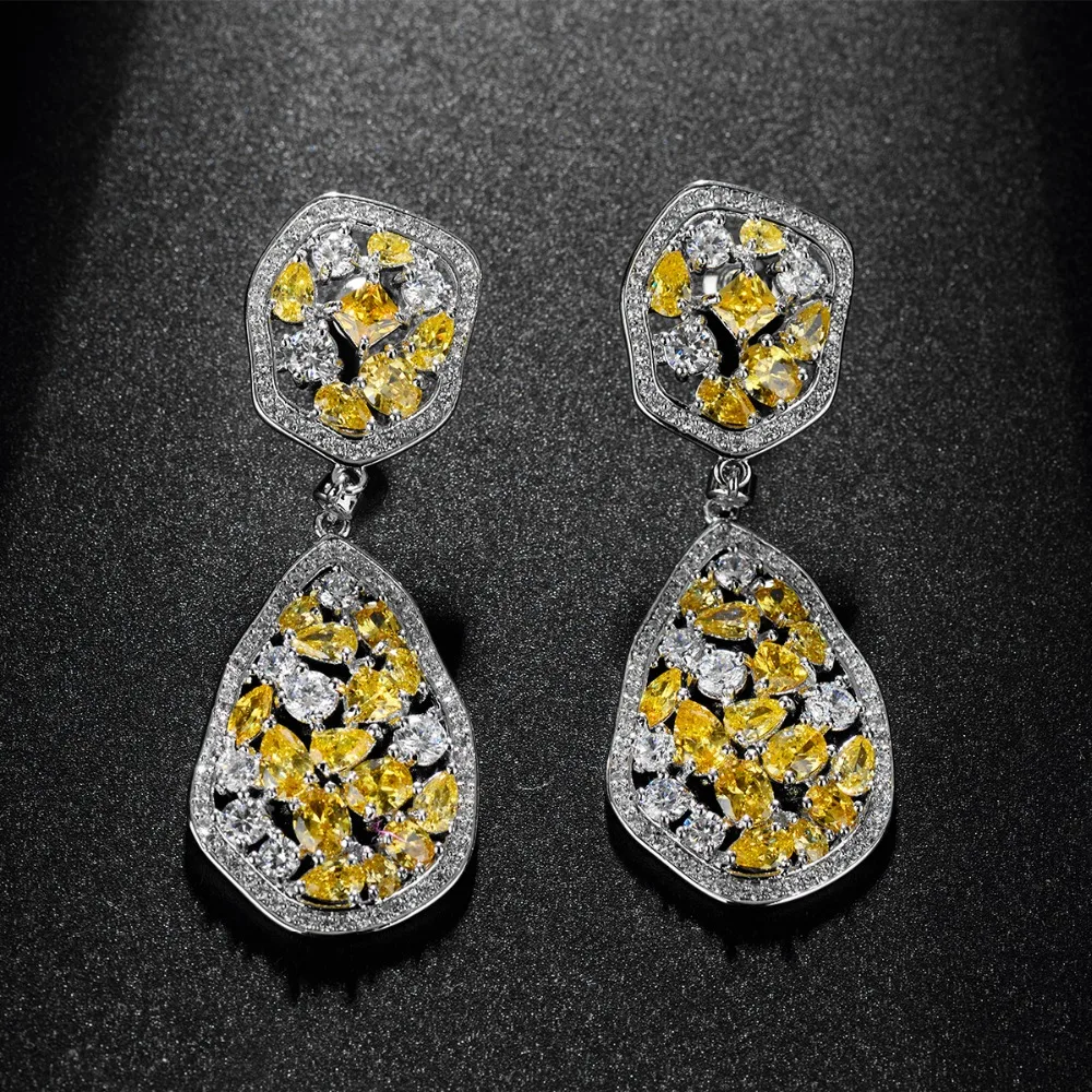 LUOTEEMI New In Fashion Yellow Cubic Zircon Big Irregular Waterdrop Drop Earrings for Women Exquisite Vintage Wedding Jewelry