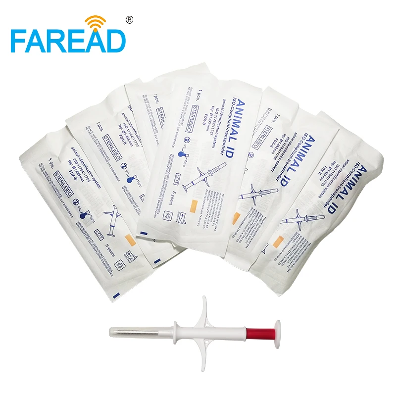 X100pcs ISO11784/85 125 كيلو هرتز تروفن الحيوان الحيوانات الأليفة رقاقة حقنة FDX-A 1.4x8 مللي متر المتاح تتفاعل العلامة ID حقنة مع إبرة