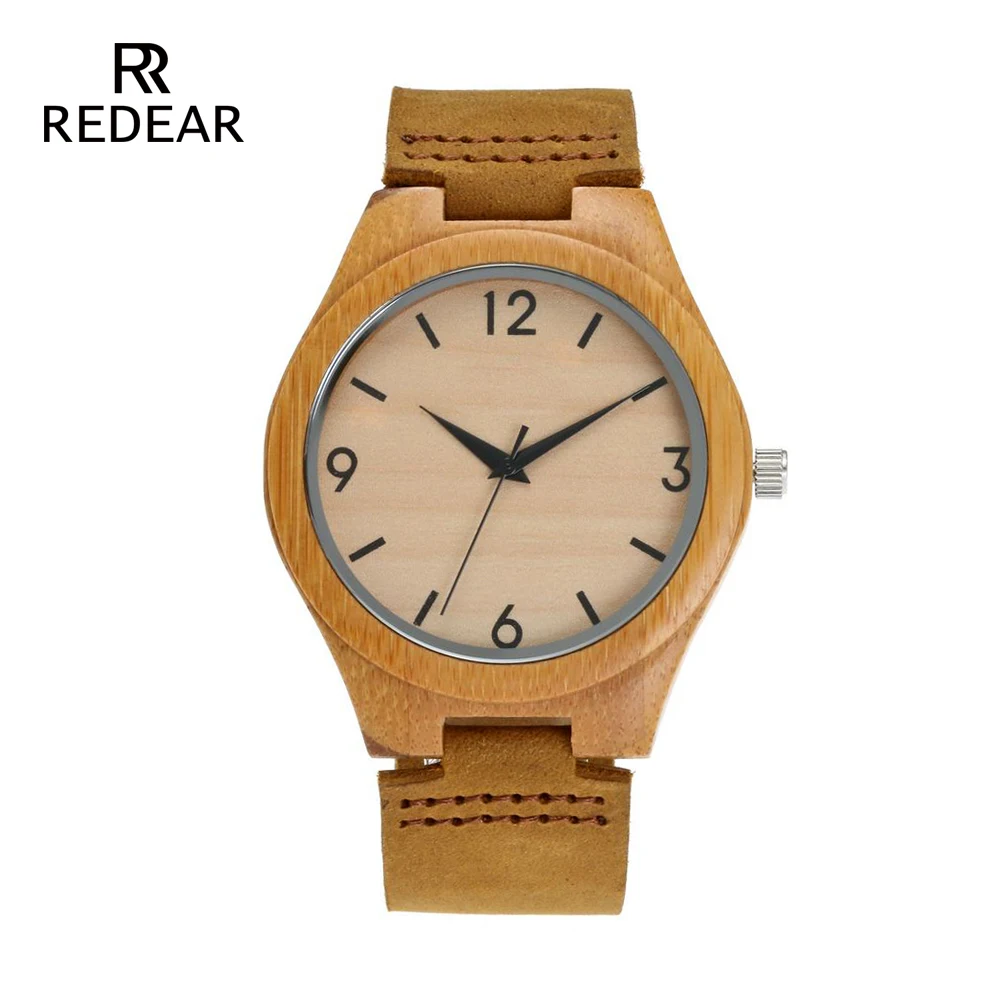 Free Shipping Bamboo Watches With No Logo Wood Switch Watch Real Leather Light Brown Watches by Gift package