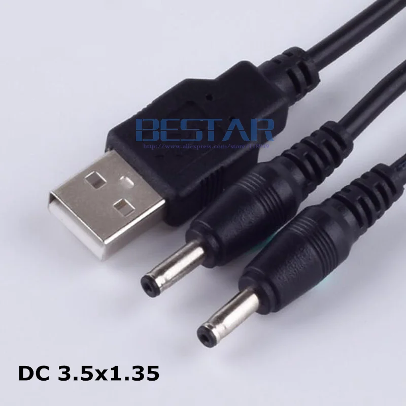 

Black 1 in 2 out DC power plug USB A to dual double 2 DC 3.5 mm x 1.35 mm 3.5x1.35mm Barrel Jack male charging Power Cable 1m 2A