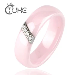 Fashion Pink Ceramic Rings For Women Smooth Surface Inlaid Zircon Women Ring Stainless Steel Wedding Engagement Gift bague femme