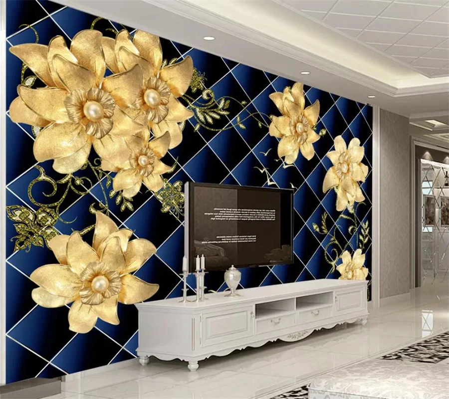 

wellyu papel de parede para quarto Custom wallpaper Original luxury atmospheric jewelry flower 3D background wall behang