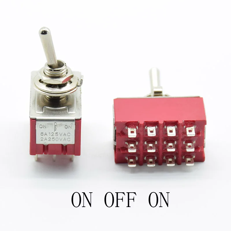 1 PC NEW Red 12 Pins ON-OFF-ON/ON ON 3/2 Position Mini Toggle Switch AC 6A/125V 2A/250V With Solder Terminal waterproof