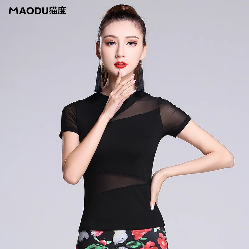 Female Latin Dancing Blouse Adult Latin Dance Clothing Girls Dancing Top Wear Lady Sexy Double Shoulder Sling Blouse  B-6937