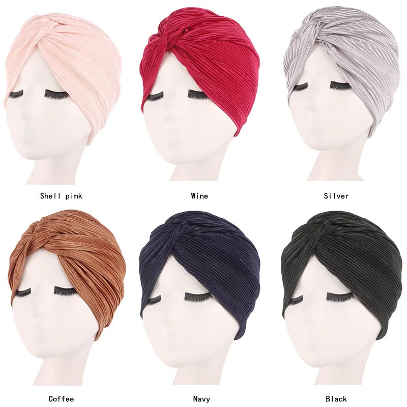 Muslim Women Satin Cross Ruffle Chemo Sleep Turban Headwear Scarf Beanie Cap Hat for Cancer Patient Hair Loss Accessories