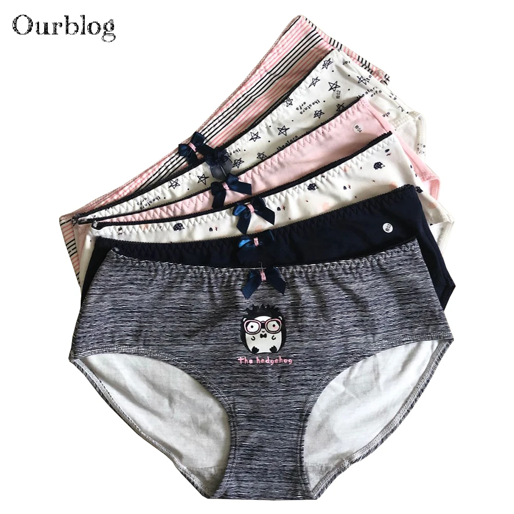 OURBLOG 5PCS Woman Underwear Cotton Sexy Panties Briefs Girl's Printed Cute Ladies Knickers Soft Lingerie Intimates For Women