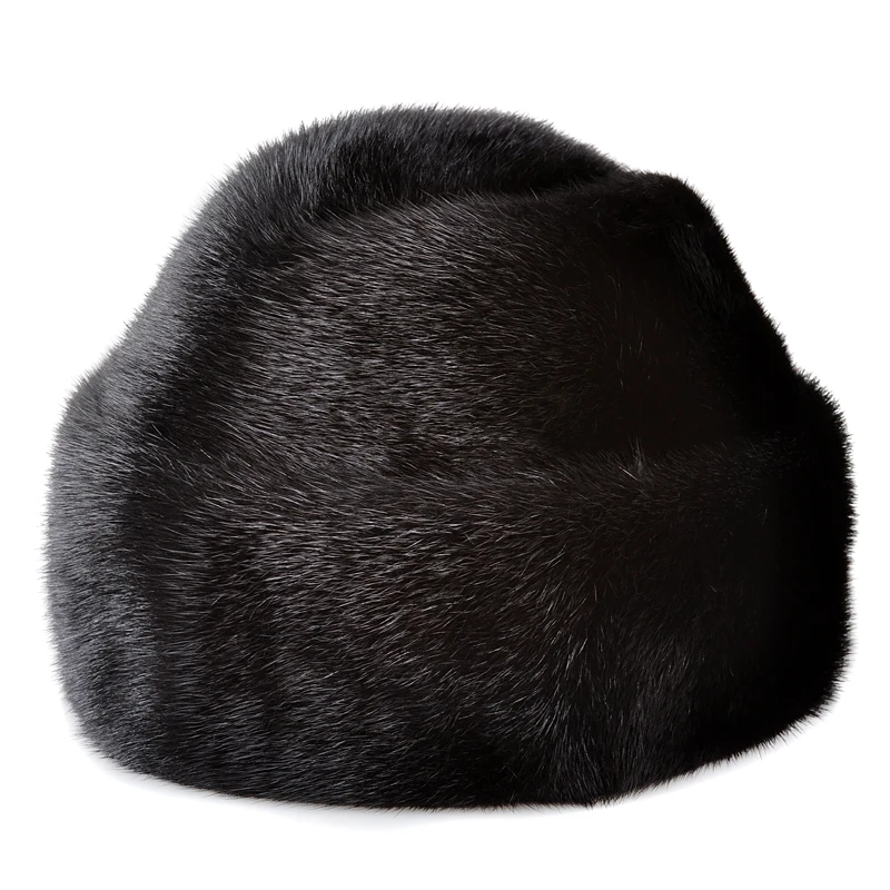 LUXURY French Style Hat Winter Men Import Mink Fur Caps Male Windproof Black/Brown Warm Bomber Hats Mex Dome Round Bonnet Homme