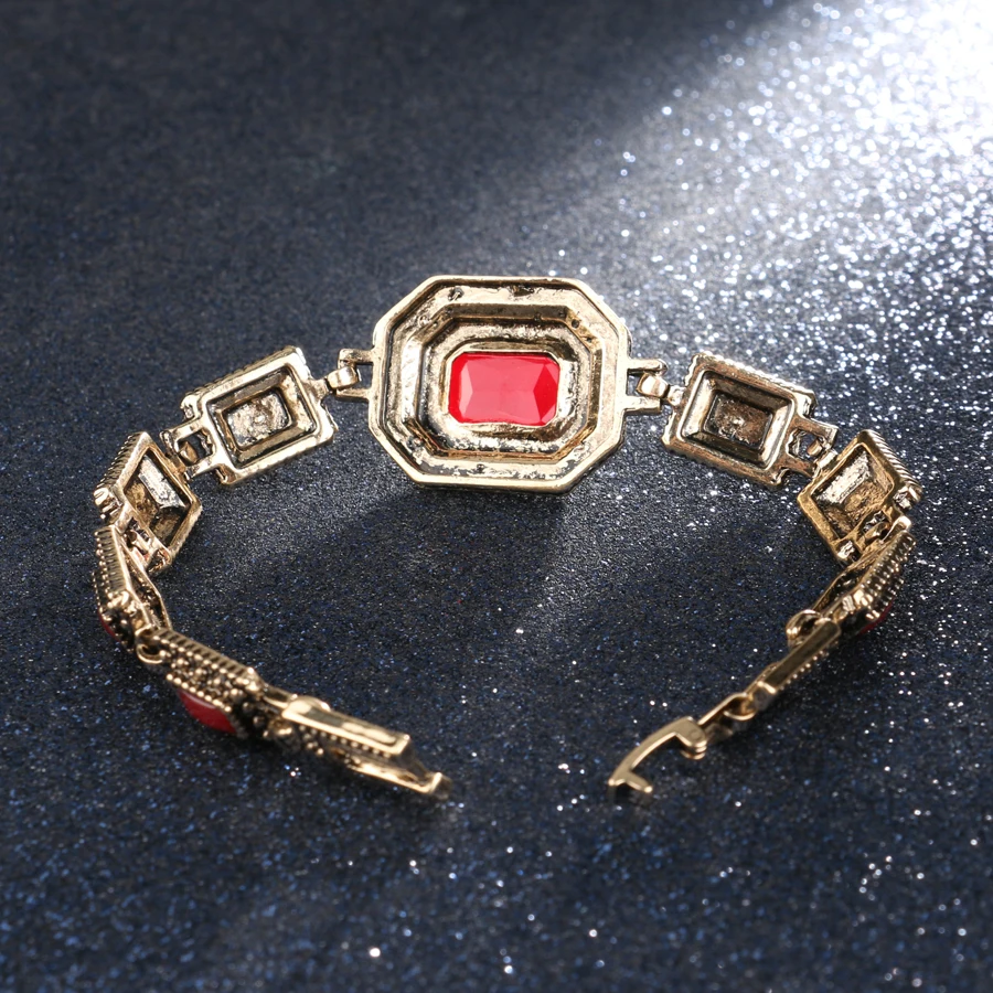 Luxury Red Crystal Bracelet Fashion Gold Color Austrian Crystal Bracelet For Women Vintage Jewelry 2017 New