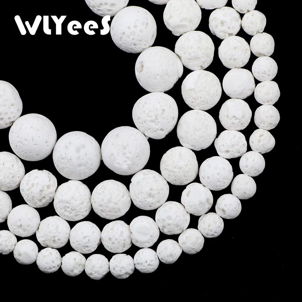 WLYeeS Hight Quality White Rock Lava Beads Natural Stone 6 8 10 12mm Round Loose Spacer Beads for Jewelry Bracelet Necklace DIY