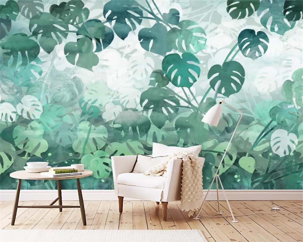 Beibehang Custom tapete moderne mode hand gezogen monstera grüne blätter garten fresko sofa TV hintergrund wandmalereien 3d tapete