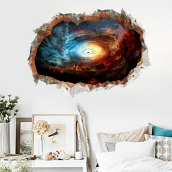 3D Broken Wall Sticker Black Hole Space Universe Planet For Boy Room Science Fiction Ornament Spiral Interstellar Star Stickers
