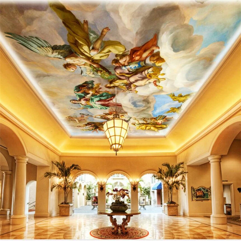 wellyu Custom wallpaper 3d European luxury ceiling wall paper ceiling paradise painting mural decorative painting 3d wallpaper