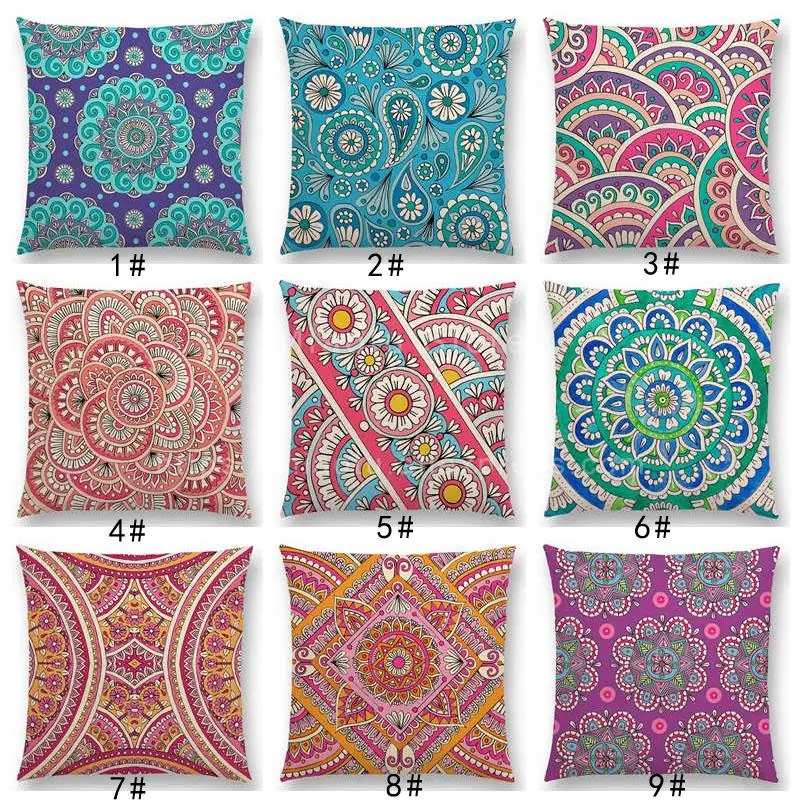 New Arrivals Boho Colorful Sunrise Rainbow Diamond Flowers Blossom Paisley Floral Pattern Mandalas Prints Cushion Cover Pillow