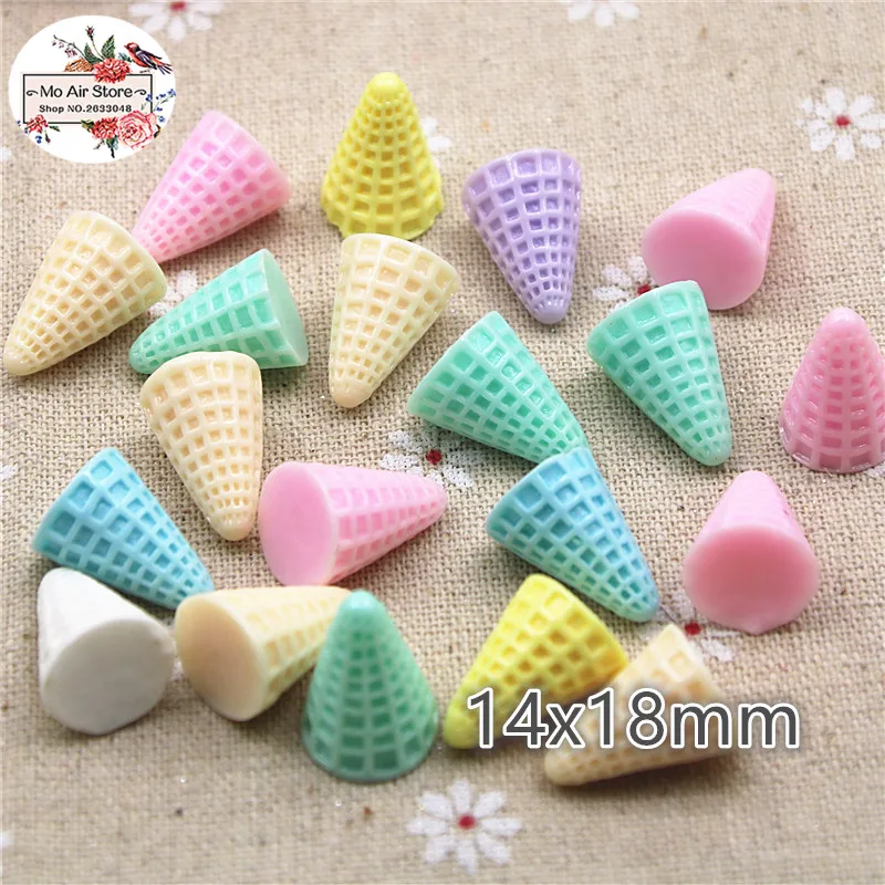 

20pcs Ice Cream Cone Base Multicolor Resin Flat Back Cabochon Art Supply Decoration Charm Craft 14x18mm