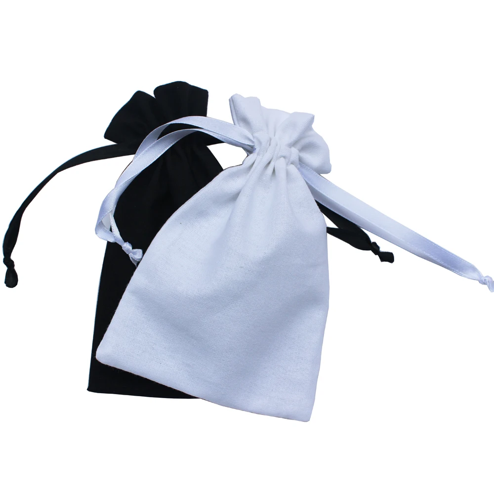 

(50pcs/lot) 125g/m2 black & white drawstring promotional bags cotton drawstring pouch recycle bag customize