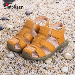 Echtes Leder Sandalen Kinder Jungen Mädchen 2023 Sommer Kinder Schuhe Weichen Leder Strand Sandalen Jungen Weiß Schwarz Khahi Braun Schuhe