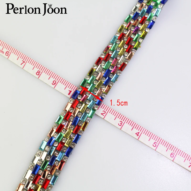 1 yard Mixed color rhinestone hot fix tape ribbon glass crystal rhinestone decoration iron on shoes clothing accessories TR026