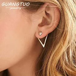 Fashion Jewelry Creative Personality Triangle Back Hanging Stud Earrings For Women Gift Geometric Bijoux Brincos Oorbellen EB128