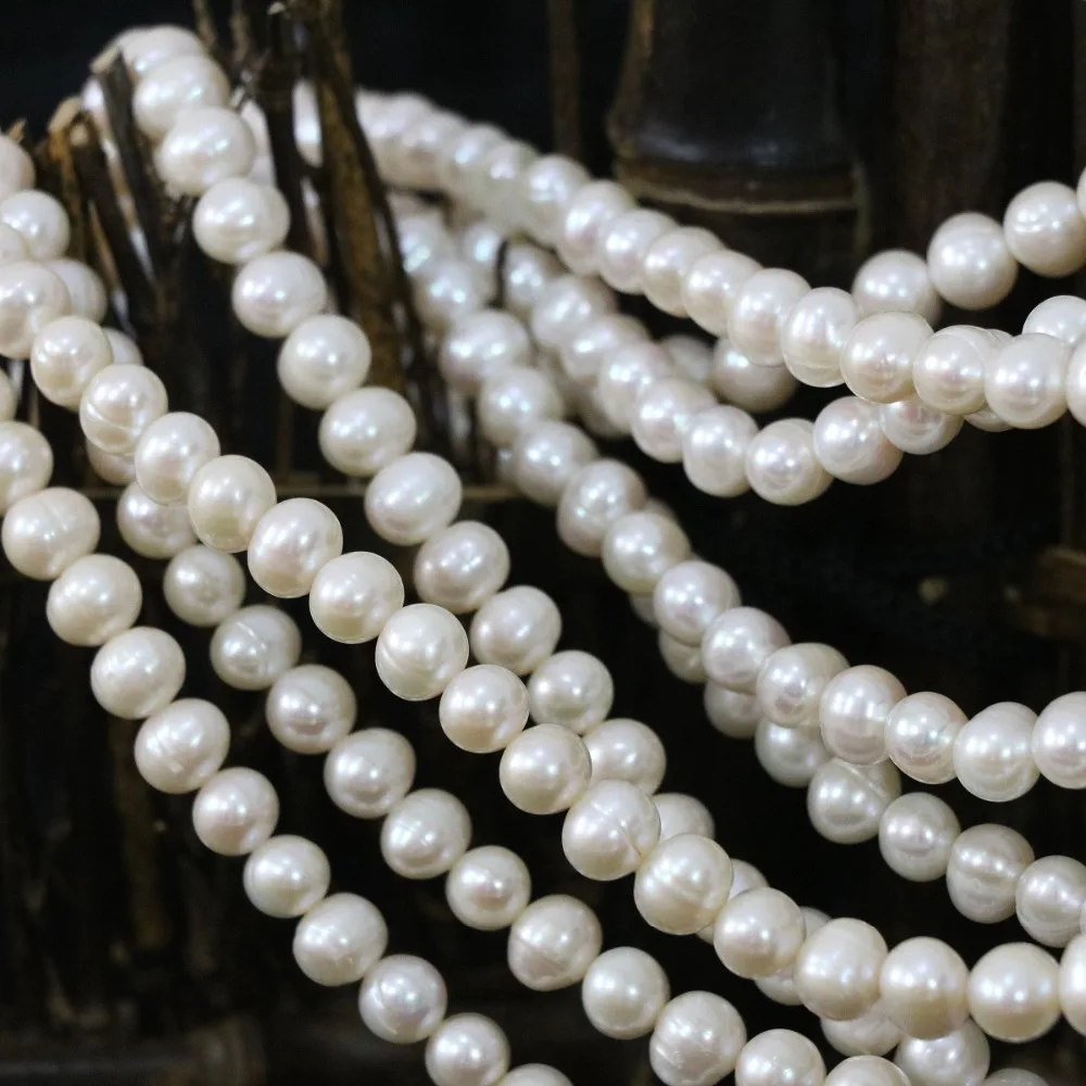 

Top quality handmade white round natural pearl loose beads 7-8mm fit diy women bracelet necklace jewelry making 15inch B1330