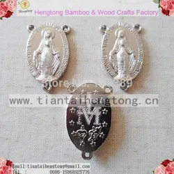 Free ship 80pcs/pack three hole alloy rosary centerpieces,Oval centre piece catholic Charm,Miraculous Mary Medal Rosary Part