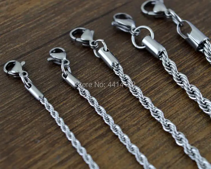 Wholesale 20pcs High Quality 3mm Width Stainless Steel Rope Chain Silver Color Never Fade for Men Women Gift Pendant Necklaces