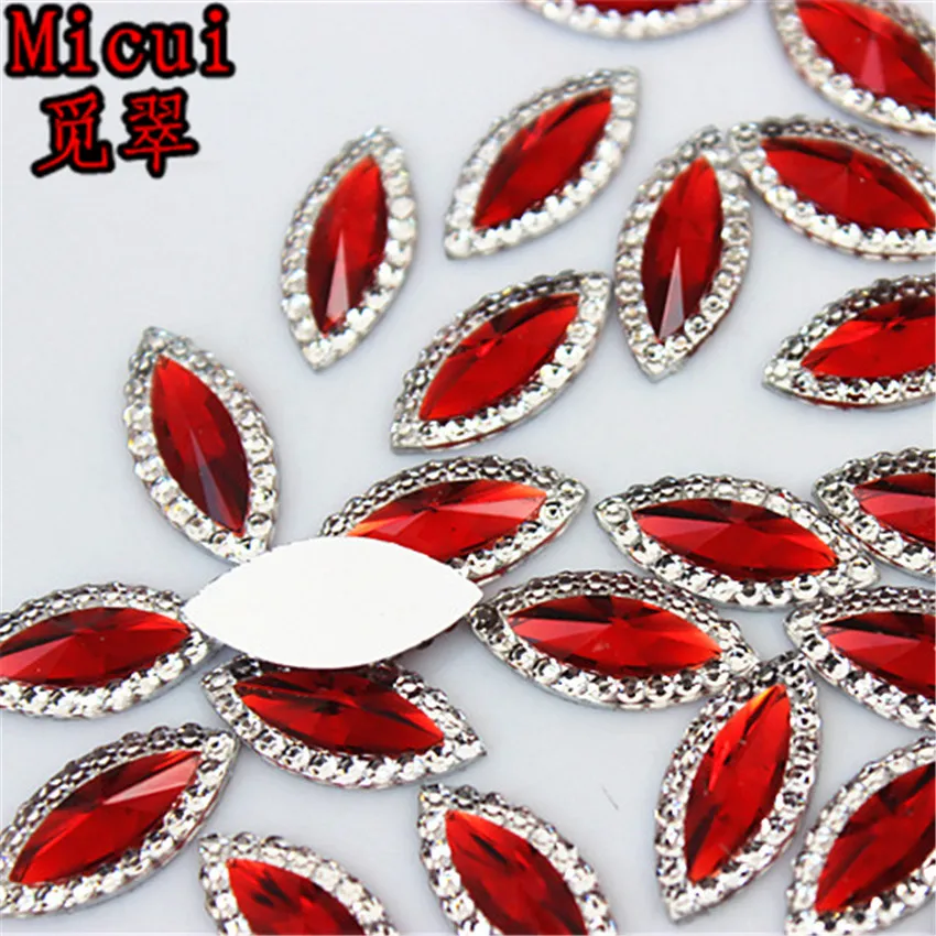 Micui 100PCS 7*15mm AB Clear Horse Eye Resin Rhinestone Flatback Gems Strass Crystal Stones For Dress Crafts Decorations MC537