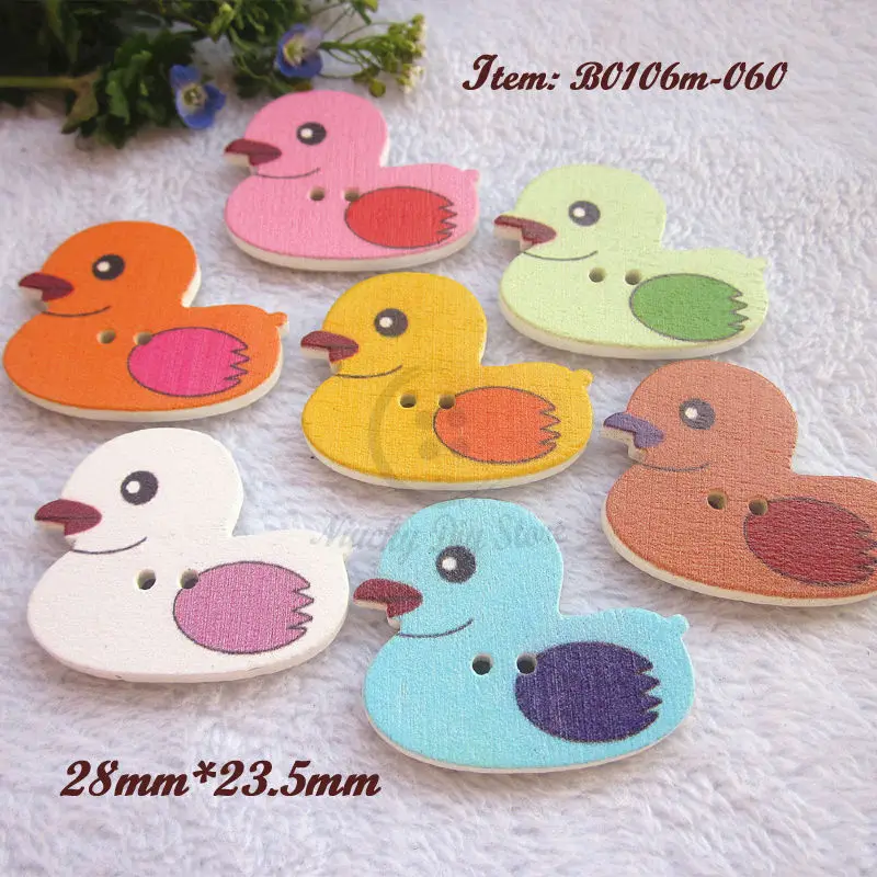 50pcs mixed color Duck shape Cartoon buttons wooden animal shape series for scrapbook craft sewing decoration Child toys