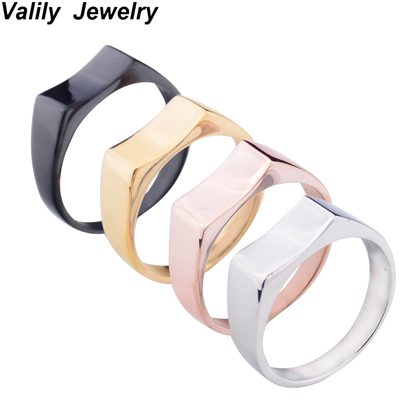 Valily masculino anel de geometria simples anéis moda cor preta anel de dedo para mulher anel de sinete de aço inoxidável feminino