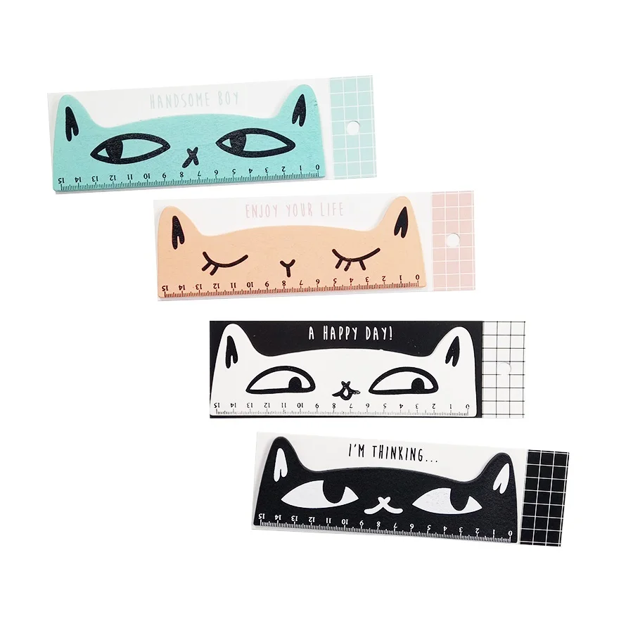 1 Pcs/lot 15cm Cartoon Wooden Cat Heads Straight Rule For School Office Supplies Children Stationery Gift