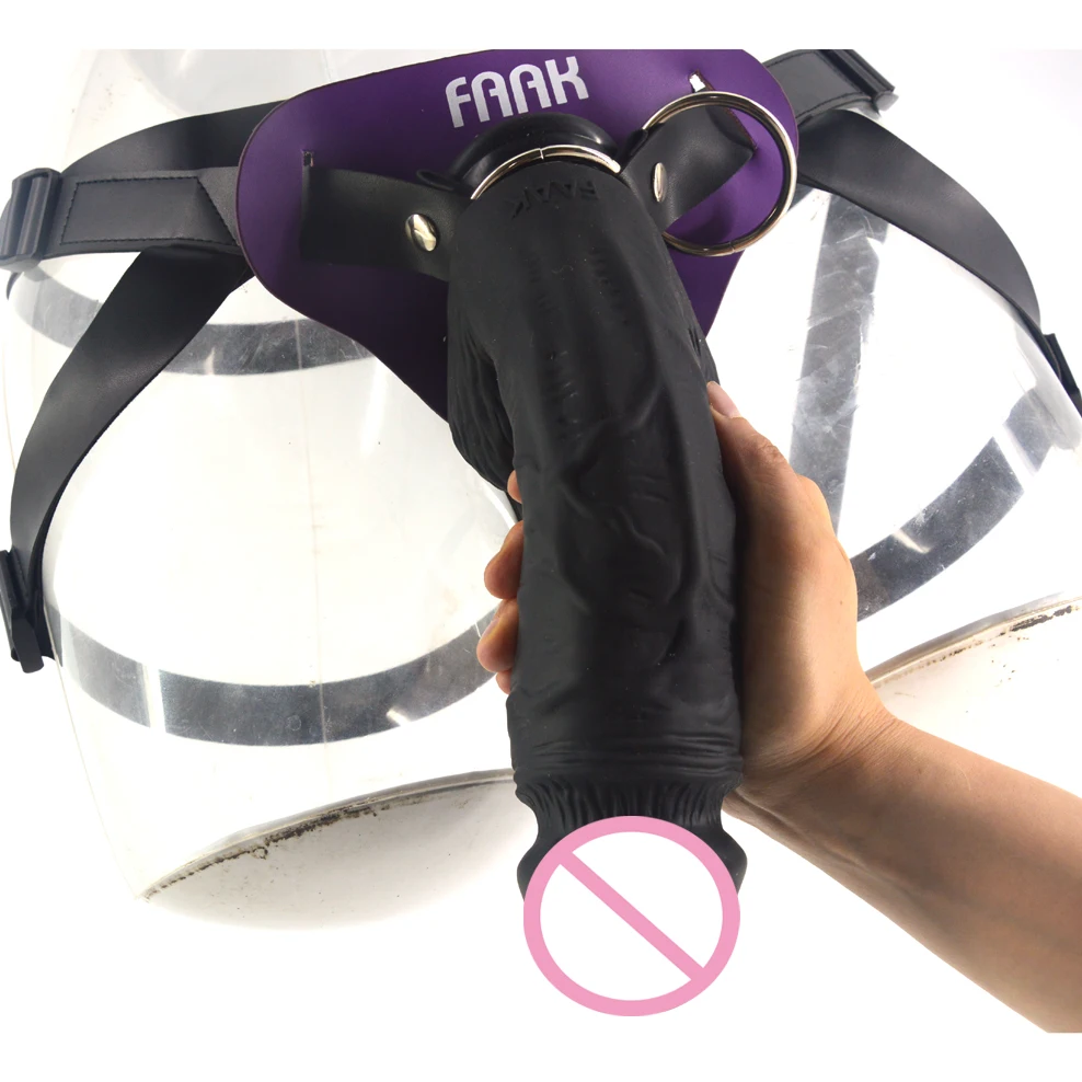 FAAK Strap On Large Penis With Suction Cup Genuine Leather Harness Strapon Realistic Dildo Flexible Soft Silicone Big Dong