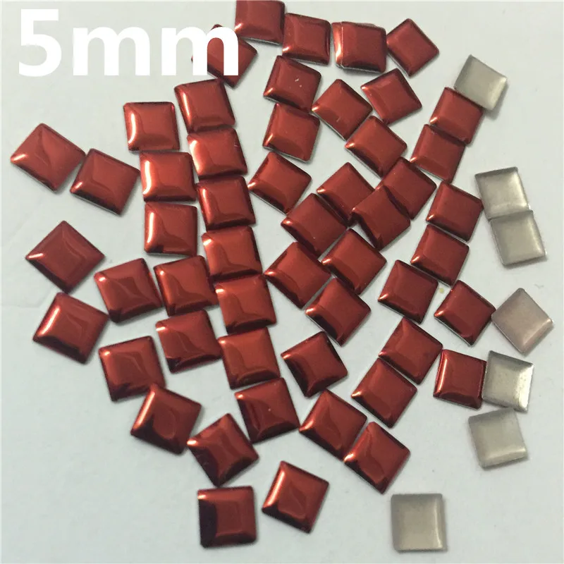 500pcs 5*5mm Red Square Hotfix Metalic Studs Flat Back Iron On Nailhead Glue On FlatBack Rhinestuds Heat Transfer For DIY