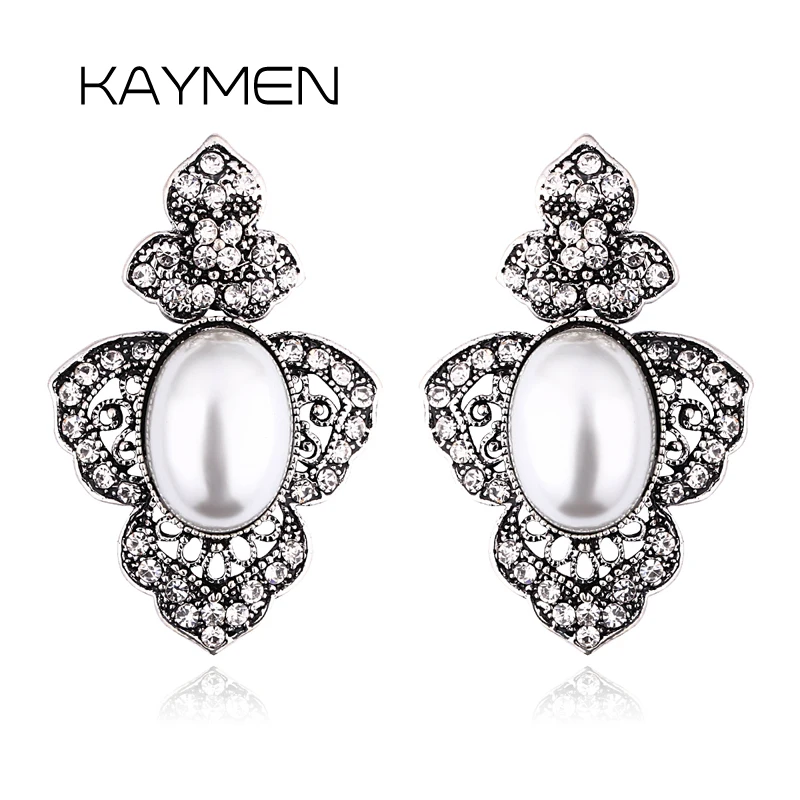 New Especial Flower Style Rhinestone Pearl Earrings Fashion Vintage Drop Statement Ear-rings for Women Eardrop Earbob Jewelry