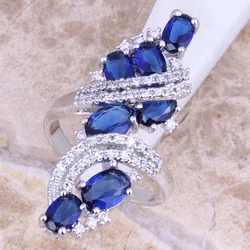 Captivating Blue Cubic Zirconia White CZ Silver Plated Ring Size 5 / 6 / 7 / 8 / 9 / 10 / 11 / 12 S0440