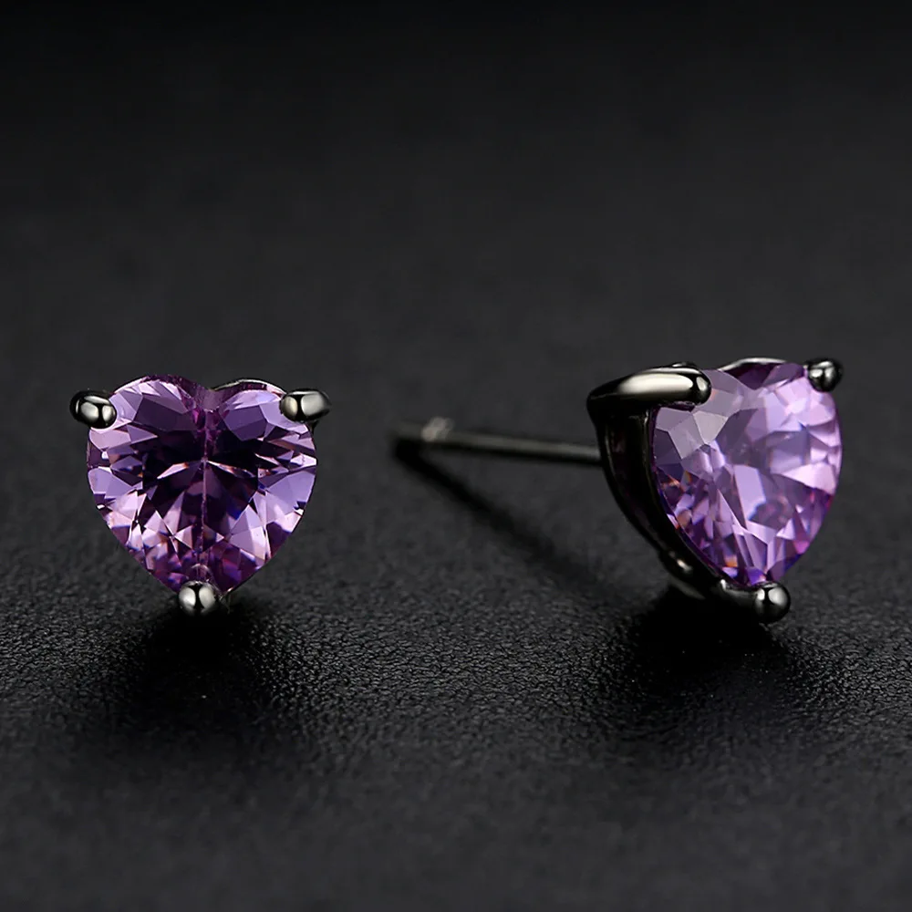 Di modo d\'argento del cuore di colore bianco rosso viola AAA zircone della vite prigioniera orecchini regalo di San Valentino gioielli per le donne