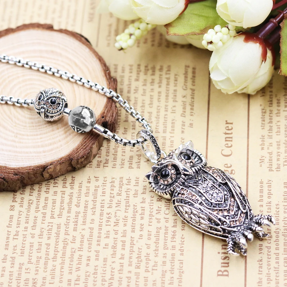 Link Chain Pendant Necklace Big and Small Owl 925 Sterling Silver Fine Jewelry European Romantic Trendy Gift For Women Girls