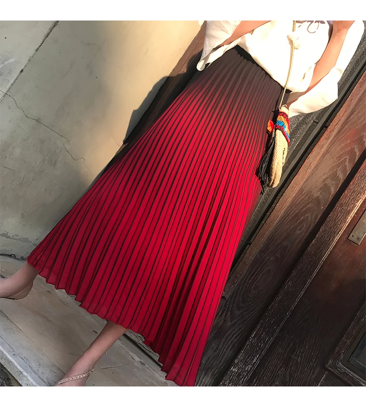 

HOT SELLING fashion three-color elastic waist pleated skirt bust skirt on holiday wind full skirt IN STOCK