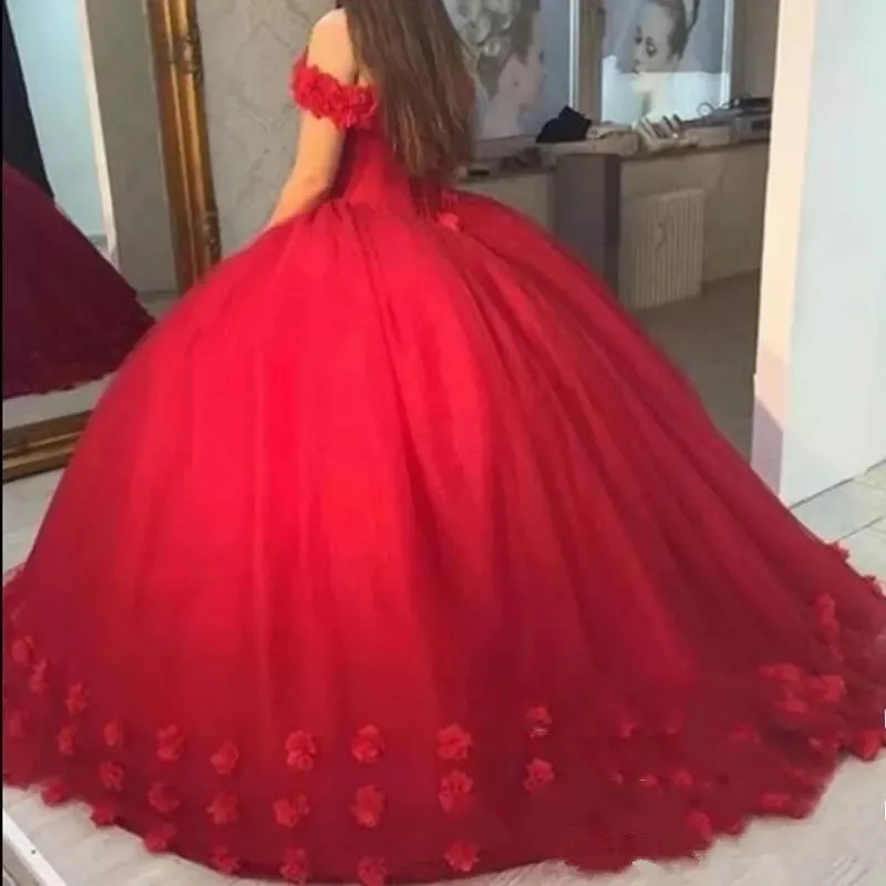 JaneVini Elegante Rosso Abiti stile Quinceanera 2019 Dell'innamorato Lungo Da Promenade Del Partito Abiti Fatti A Mano Fiori Plus Size abito di Sfera Quincera