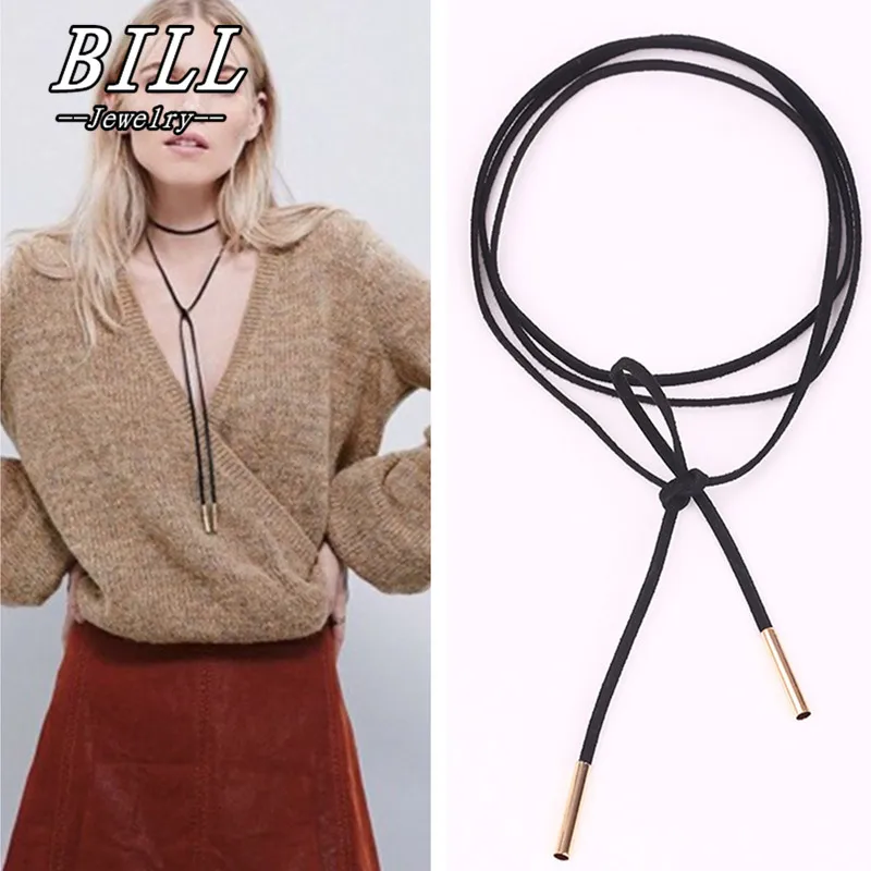 Sexy Suede Leather Women Necklace Fashion Long Bow Choker Statement Necklaces for Ladies Personality Collier Bijoux Collares