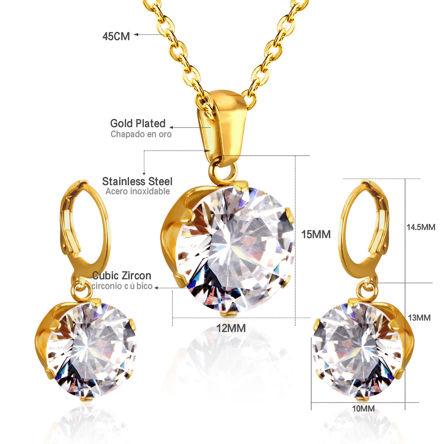 LUXUSTEEL Delicate Jewelry Sets Charm White/Black/Blue/Dark Blue/Pink Color Crystal Pendant Necklace Earring Brinco Wedding