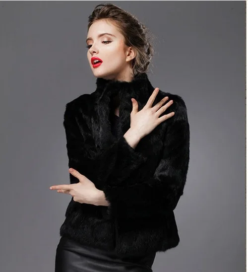 Genuine Rabbit Fur Coat women full pelt rabbit fur jacket Winter Fur Waistcoat customized plus size free shipping