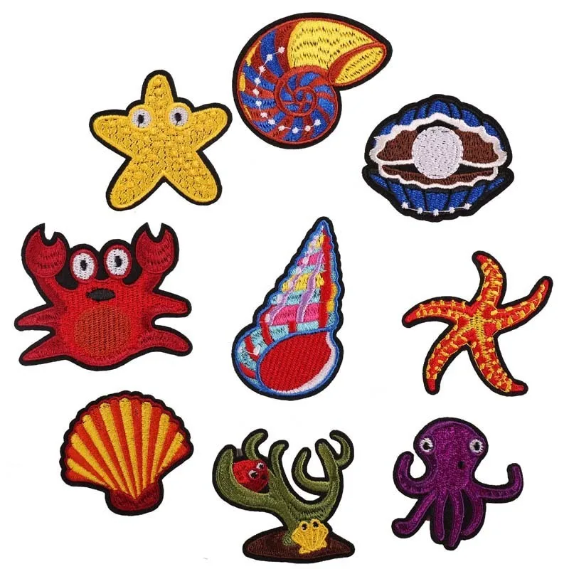 Underwater world Patches wholesale Pearl Starfish Conch Patch Iron Patches For Clothing Child Diy Ironing Stickers Free Delivery