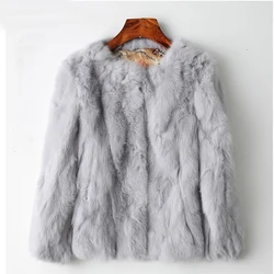 JKP – manteau en fourrure de lapin véritable, manteau en fourrure naturelle de lapin Rex, col rond, à la mode, mince et fin, fourrure de lapin véritable