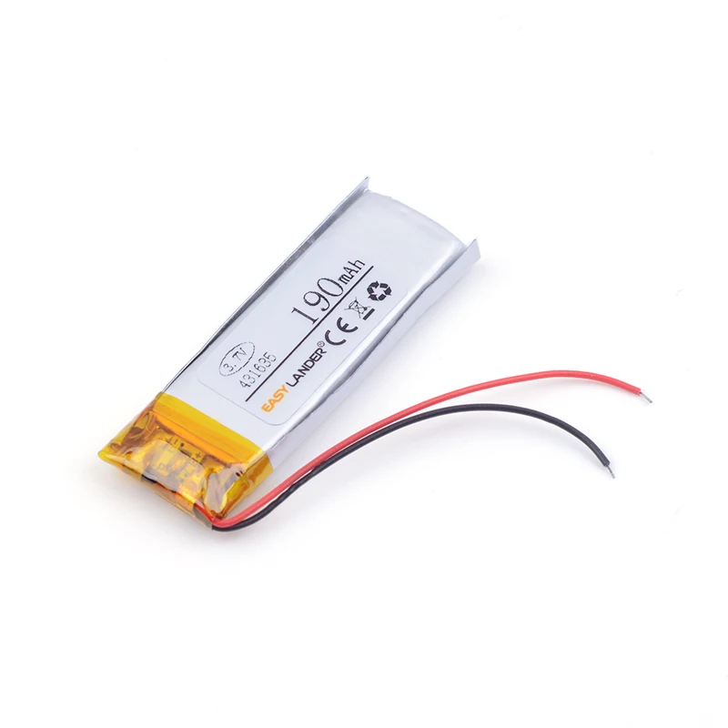 431635 3.7V 190mAh แบตเตอรี่ลิเธียม Li-ion โพลิเมอร์แบบชาร์จไฟได้สำหรับชุดหูฟังบลูทูธ3D แว่นตาสมาร์ทวอท์ชหูฟัง
