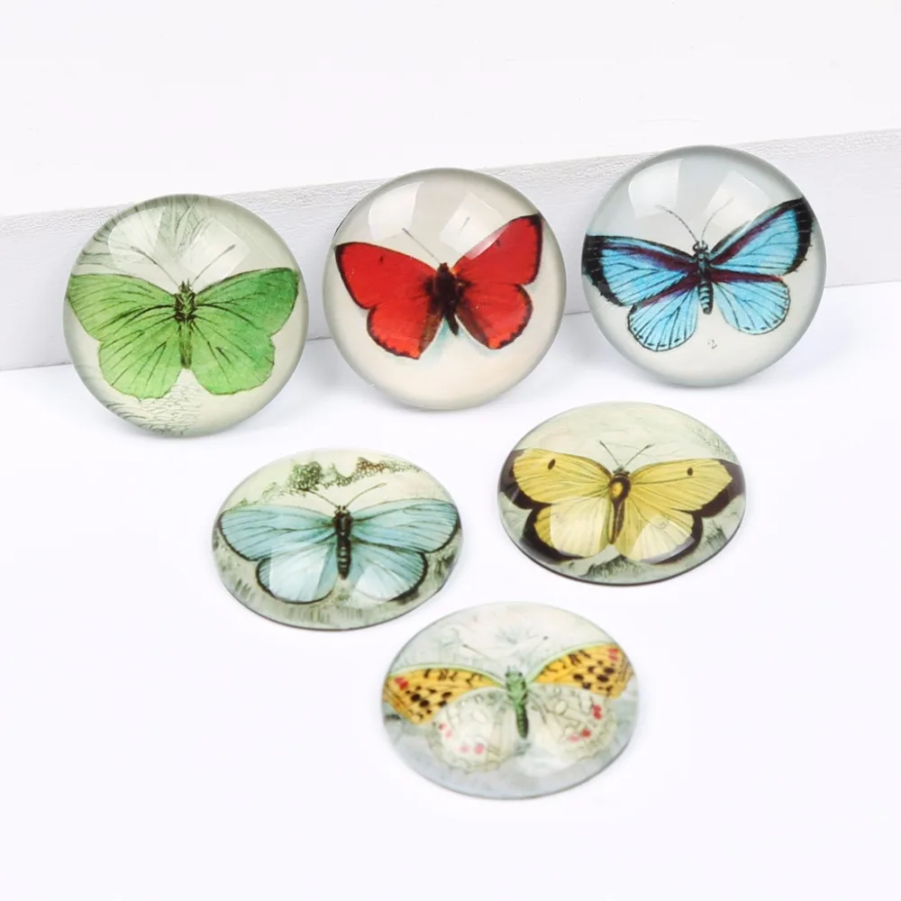 

onwear diy mixed round dome colorful butterfly photo glass jewelry pendant cabochons 12mm 20mm 25mm diy earrings accessories