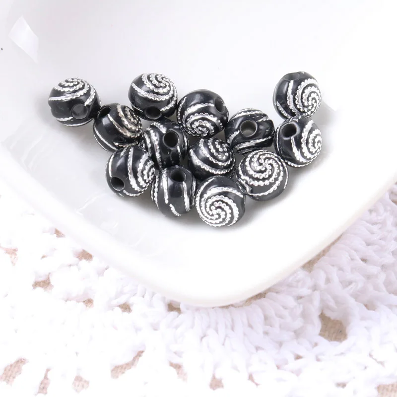 2018 New Black bottom Stripe Flower Spacer Beads For Bracelet Necklace Jewelry Making DIY Accessories 8mm 100pcs AL6X