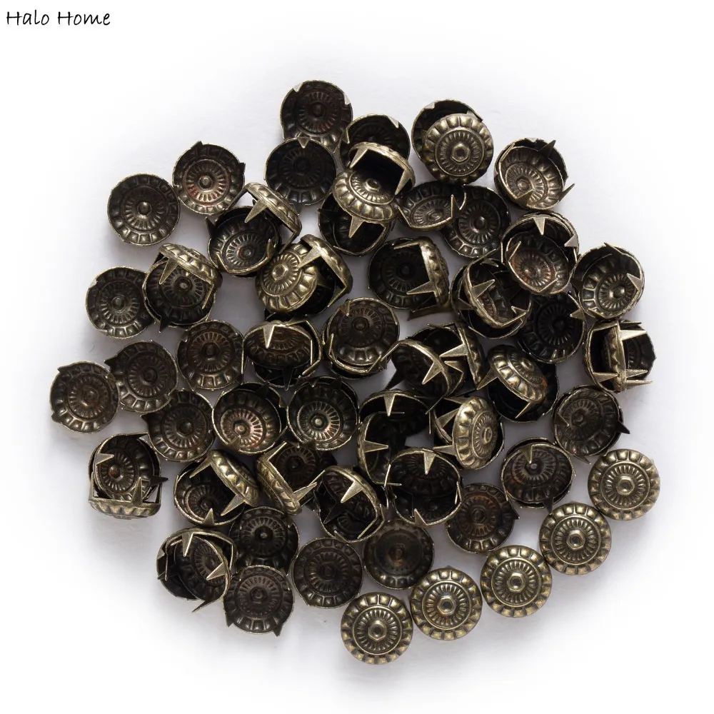 100 Pcs Round Bronze Tone Metal Brads Scrapbooking Carving Decorative Embellishment Hand made Paper DIY 11x4mm