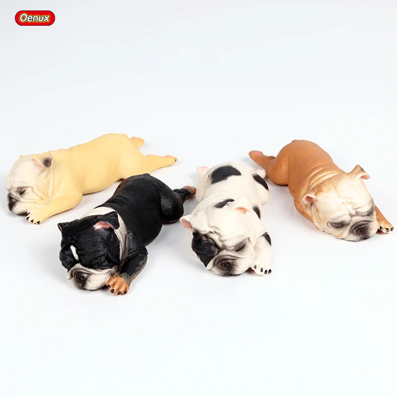 Oenux Lovely French Bulldog Animals Cute Puppy Sleep Lazy Dog Action Figures Model Figurine PVC Home Decoration Education Toy