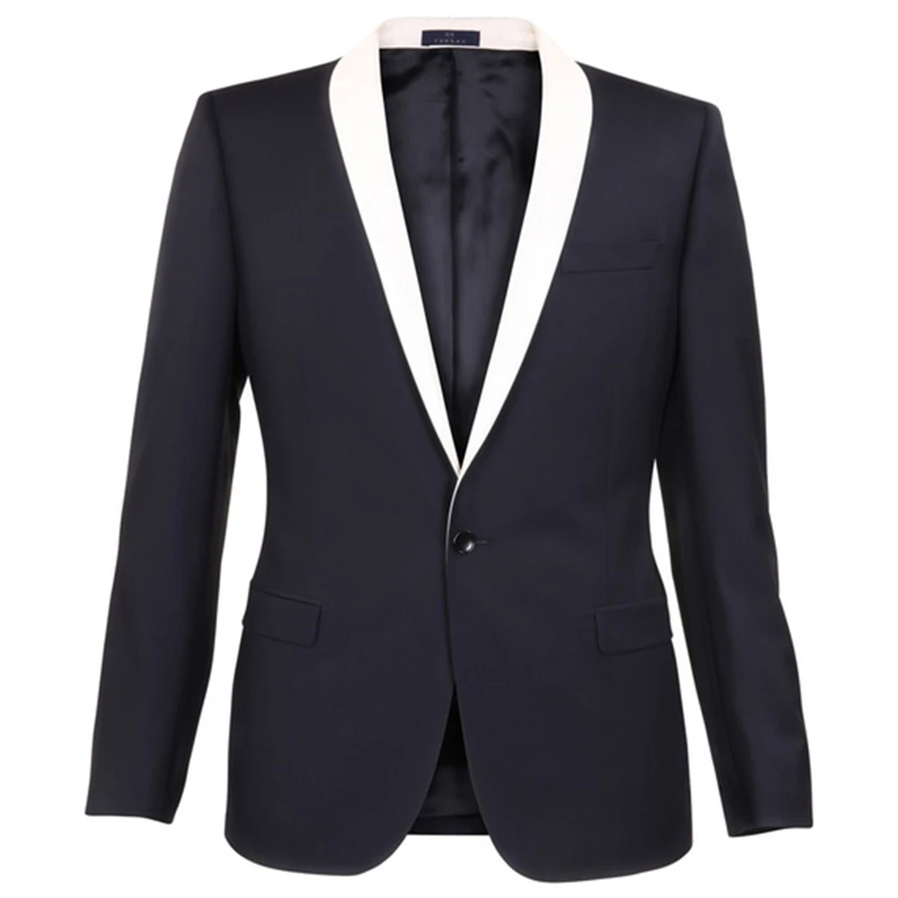 

Handcrafted Navy Blue Wedding Suit for Men Personalized Shawl Lapel Tuxedo Contrast Lapel Formalwear For Grooms Black Tie Events